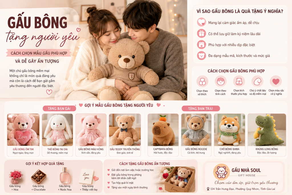 Gấu bông tặng người yêu – Cách chọn mẫu gấu phù hợp và dễ gây ấn tượng gấu bông tặng người yêu