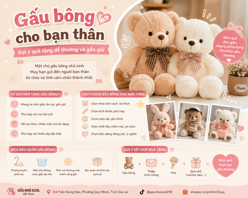 Gấu bông cho bạn thân dễ thương và gần gũi phù hợp làm quà tặng